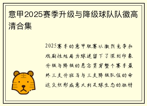 意甲2025赛季升级与降级球队队徽高清合集